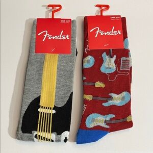 Fender Men's Guitar Socks Set - Gray, Red, and Blue. Christmas Stocking Stuffer